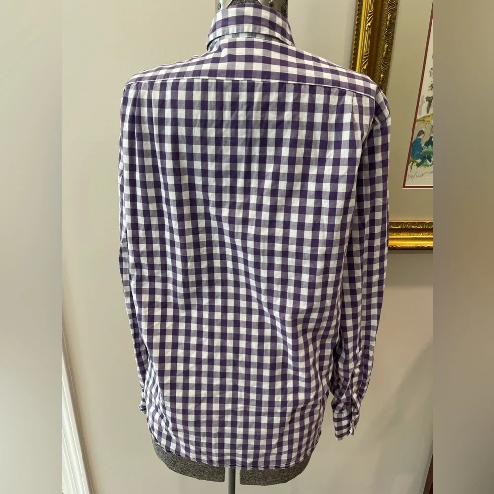J crew purple‎ white check-button down-size medium-unisex-all cotton! 1980s VTG